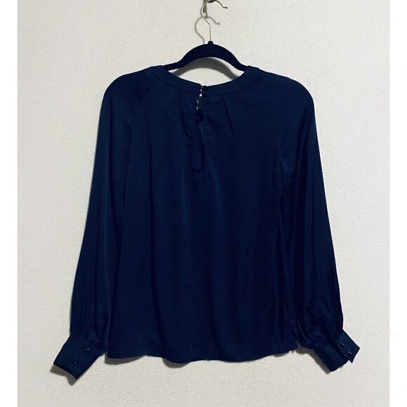 Trina Turk Top Womens XS Navy Blue Stretch Silk Satin Cut Out Pullover Flowy - Picture 3 of 7